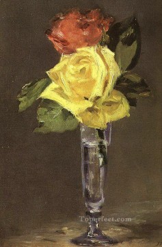  pre - Roses in a Champagne Glass Eduard Manet Impressionism Flowers